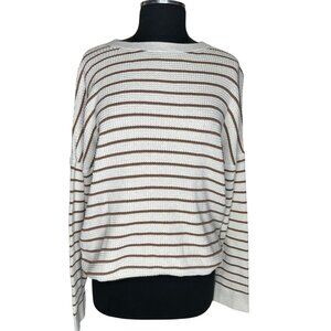 REI Cooperative | Brown & Cream Striped Knit Cotton Crewneck Sweater Xl